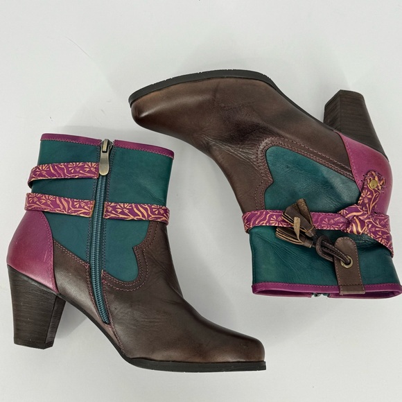 L’ARTISTE Spring Step Purple Turquoise Brown Tassle Western Ankle Boots Heels 38 - Picture 5 of 11